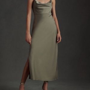 BHLDN Bridesmaid Dress (Unhemmed!) Cali Satin Charmeuse Midi Slip Dress